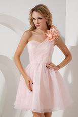 One Shoulder Flower Strap Pink Girls College Dress