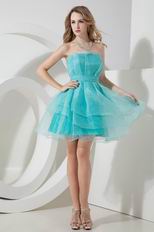 Simple Strapless Layers Turquoise Organza Graduation Dress