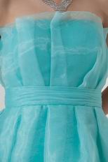 Simple Strapless Layers Turquoise Organza Graduation Dress