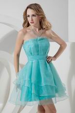 Simple Strapless Layers Turquoise Organza Graduation Dress