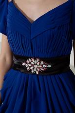 Off Shoulder Cap Sleeves Royal Blue Graduation Mini Dress