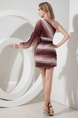 One Shoulder Long Sleeve Contrast Color Graduation Dress