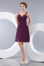 Straps Purple Chiffon Knee Length Graduation Dress 2014