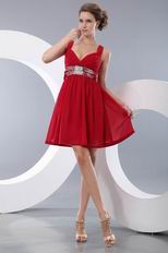 Straps Wine Red Chiffon Cute Graduation Dress Discount