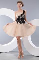 Side Applique Black Lace Champagne Graduation Dress