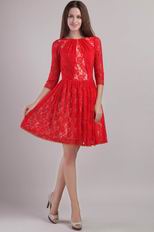 Red Bateau Mini-length Lace Girls Wear Graduation Dress