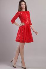 Red Bateau Mini-length Lace Girls Wear Graduation Dress