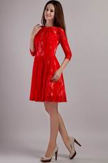 Red Bateau Mini-length Lace Girls Wear Graduation Dress