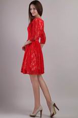 Red Bateau Mini-length Lace Girls Wear Graduation Dress
