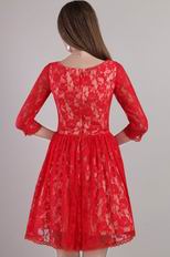 Red Bateau Mini-length Lace Girls Wear Graduation Dress