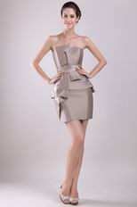 Grey Strapless Mini-length Graduation Dress With Bowknot