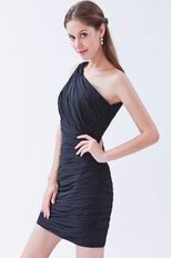 One Shoulder Black Chiffon Graduation Party Dress