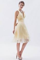 Halter Ruched A-line Daffodil Short Dress For Party