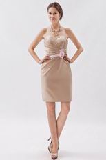 Champagne Mini Graduation Dress With Pink Flower