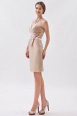 Champagne Mini Graduation Dress With Pink Flower