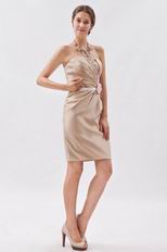 Champagne Mini Graduation Dress With Pink Flower