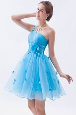 Sexy One Shoulder Knee Length Azure Graduation Dress