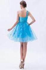 Sexy One Shoulder Knee Length Azure Graduation Dress