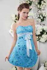 Sky Blue Strapless Short Tulle Graduation Dress With Sequin