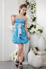 Sky Blue Strapless Short Tulle Graduation Dress With Sequin