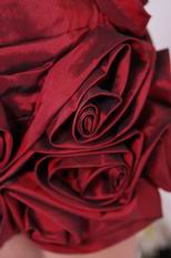 Wine Red Rolled Fabric Flowers Short Graduation Dress