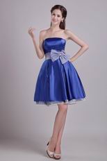 Strapless Blue Graduation Girl Dress With Bowknot Emberllish