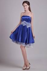 Strapless Blue Graduation Girl Dress With Bowknot Emberllish