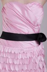 Pink Mini-length Layers Skirt Graduation Dress With Black Sash