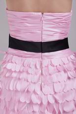Pink Mini-length Layers Skirt Graduation Dress With Black Sash