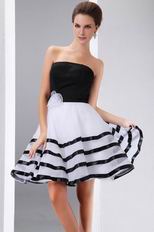 Black Stripe White Organza Join Graduation Party Dress