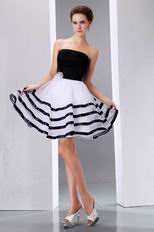 Black Stripe White Organza Join Graduation Party Dress