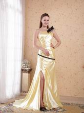 Golden Floor-length One Shoulder Side Split Evening Dress