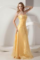 Strapless Embroidery Yellow Floor Length Evening Dress
