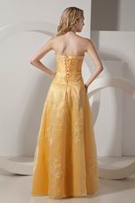 Strapless Embroidery Yellow Floor Length Evening Dress