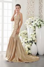Straps Cross Back Mermaid Champagne Exclusive Prom Dress
