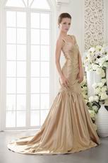 Straps Cross Back Mermaid Champagne Exclusive Prom Dress