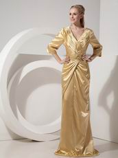 3/4 Sleeves Golden Mother Of The Bride Dress By Designer