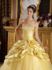 Best Sweetheart Striped Printed Yellow Quinceanera Ball Gown