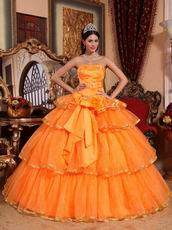Layers Orange Skirt Quinceanera Dress With Bowknot Decorate
