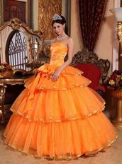 Layers Orange Skirt Quinceanera Dress With Bowknot Decorate