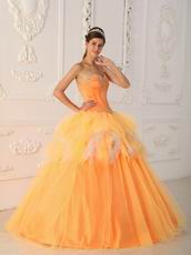 Pretty Orange Tulle Floor Length Quinceanera Ball Dress Cheap