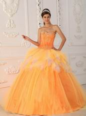 Pretty Orange Tulle Floor Length Quinceanera Ball Dress Cheap