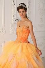 Pretty Orange Tulle Floor Length Quinceanera Ball Dress Cheap