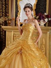 Pretty Golden Sequin Corset Back Adult Ceremony Girls Dress