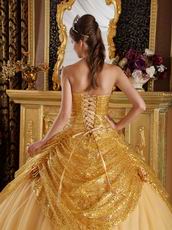 Pretty Golden Sequin Corset Back Adult Ceremony Girls Dress