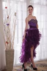 Purple Low Front Long Back Prom Dress With Crystal Decorate