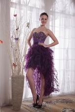 Purple Low Front Long Back Prom Dress With Crystal Decorate