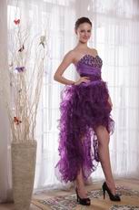 Purple Low Front Long Back Prom Dress With Crystal Decorate