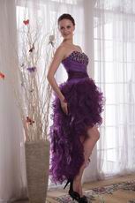 Purple Low Front Long Back Prom Dress With Crystal Decorate