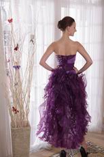 Purple Low Front Long Back Prom Dress With Crystal Decorate